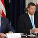 Kansas Secretary of State, Kris Kobach (R) and US Vice President Mike Pence, attend the first meeting of the Presidential Advisory Commission on Election Integrity in the Eisenhower Executive Office Building, on July 19, 2017 in Washington, DC. Photo: Getty